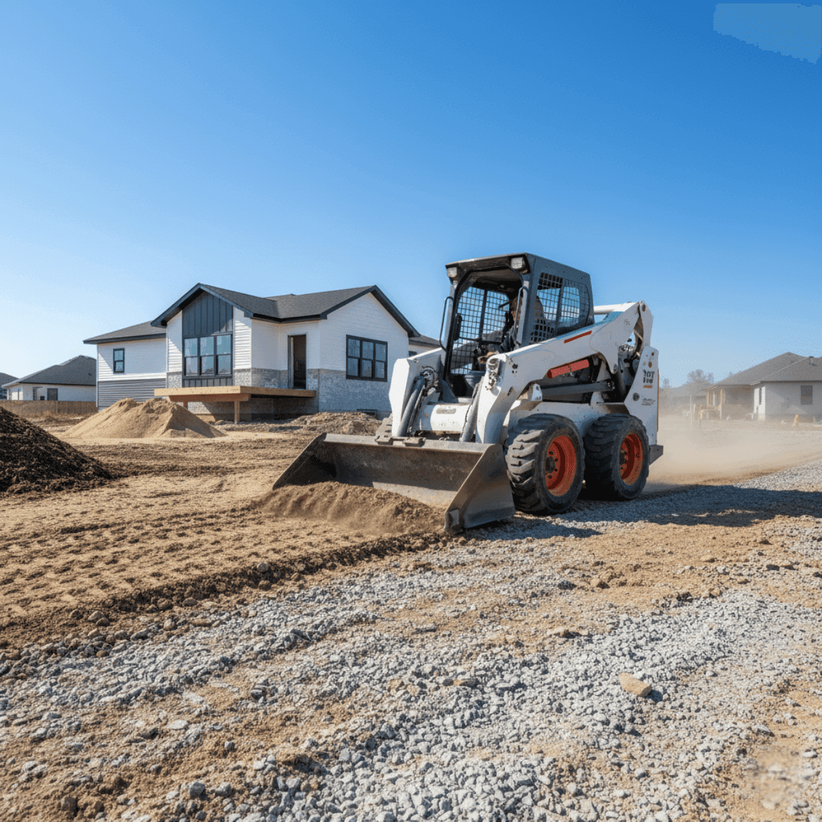 skid steer cleaning up property