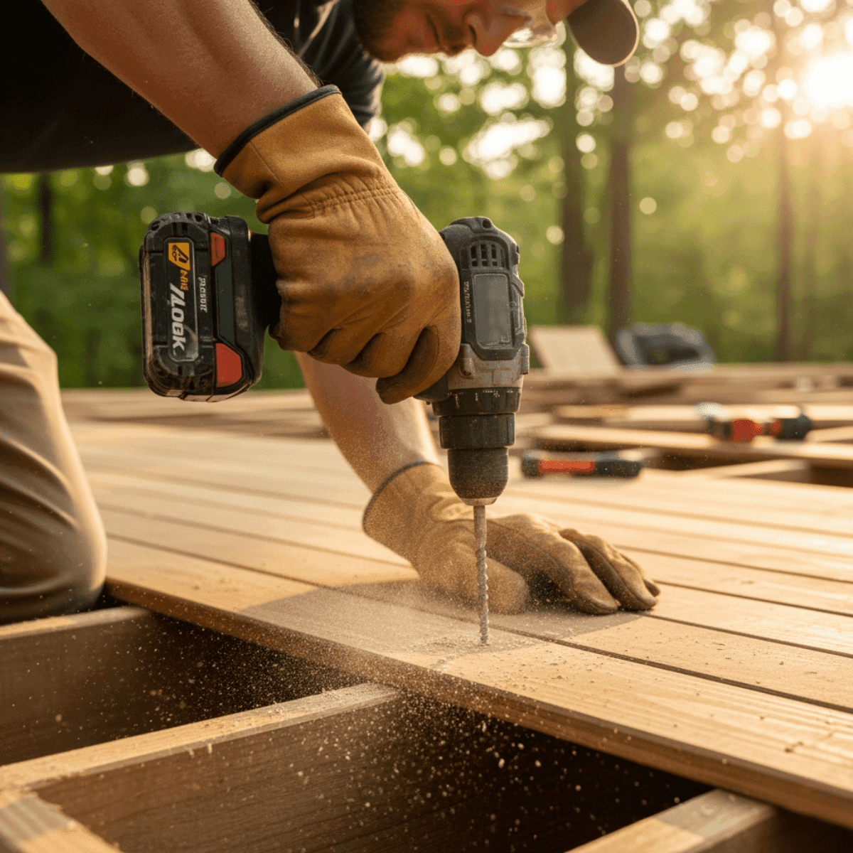 Carpenter using a drill