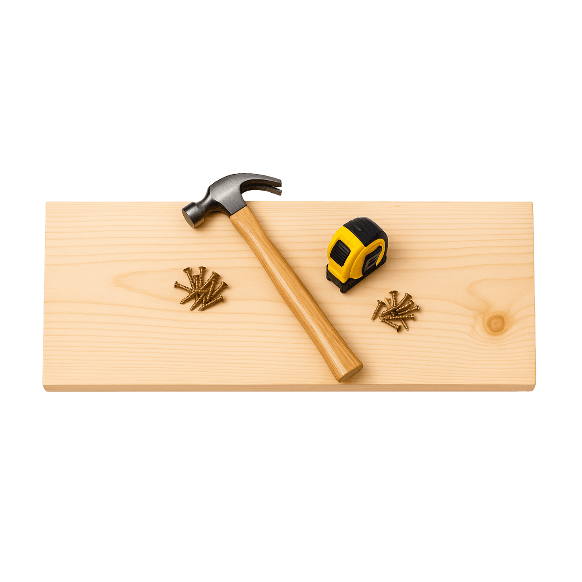 Wood with hammer and measuring tape